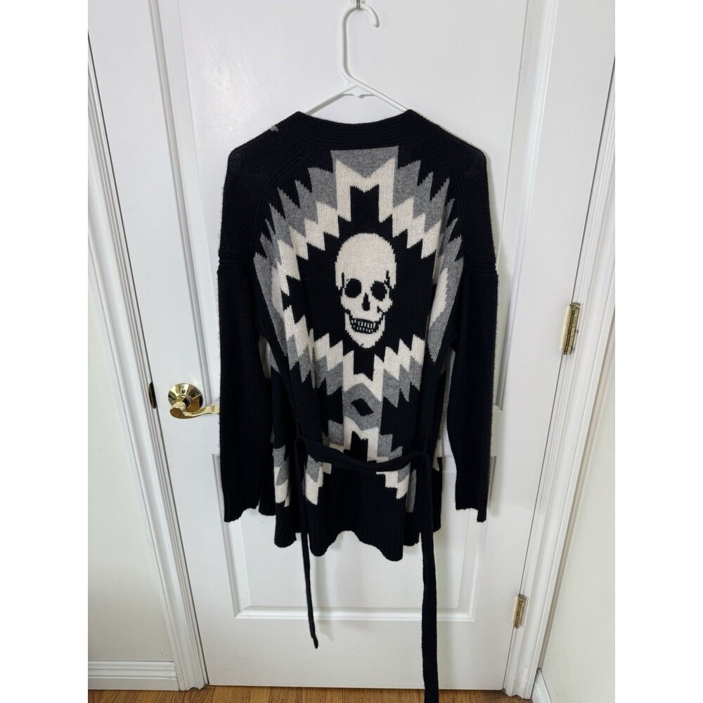 Skull Cashmere Skull Cardigan Large Belted Grunge Emo Goth
